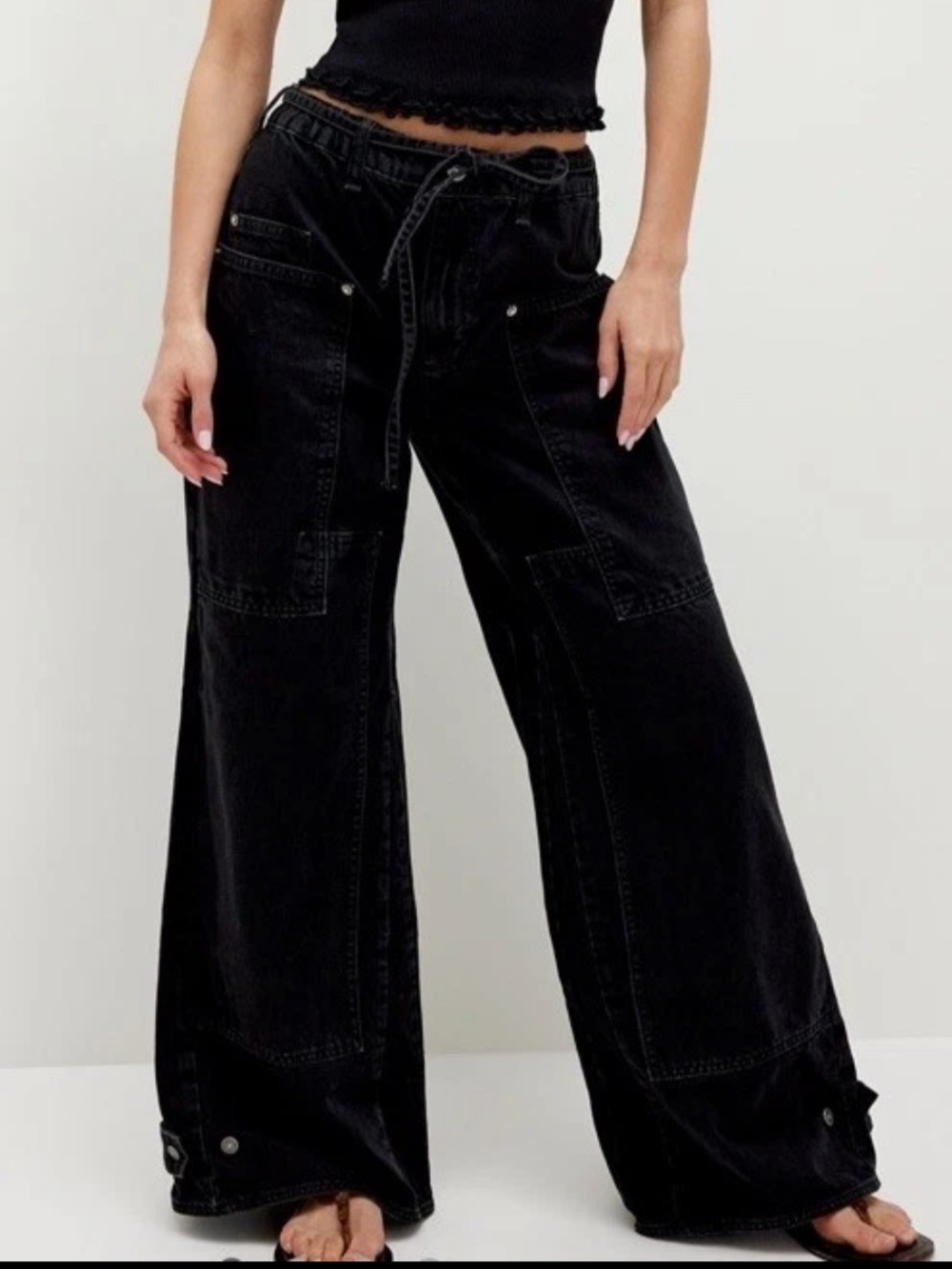 NWT Free People We The Free Crvy Outlaw Wide Leg Jeans Black Jasper
